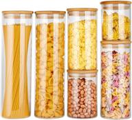 copdrel glass food storage jars containers: airtight bamboo lid kitchen canisters - set of 6 to store coffee, flour, sugar, candy, cookies, spices, and more логотип