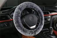 🐰 soft stretch faux rabbit fur steering wheel cover - bling buy - universal fit for men and women - gray - suitable for any car steer wheel logo
