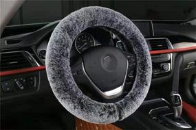 img 4 attached to 🐰 Soft Stretch Faux Rabbit Fur Steering Wheel Cover - Bling Buy - Universal Fit for Men and Women - Gray - Suitable for Any Car Steer Wheel