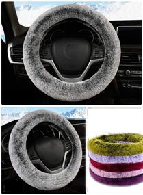 img 2 attached to 🐰 Soft Stretch Faux Rabbit Fur Steering Wheel Cover - Bling Buy - Universal Fit for Men and Women - Gray - Suitable for Any Car Steer Wheel
