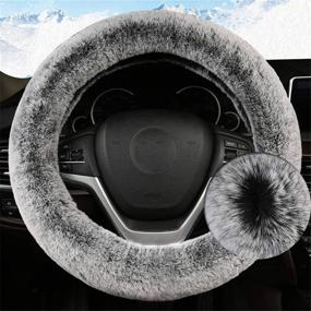 img 3 attached to 🐰 Soft Stretch Faux Rabbit Fur Steering Wheel Cover - Bling Buy - Universal Fit for Men and Women - Gray - Suitable for Any Car Steer Wheel
