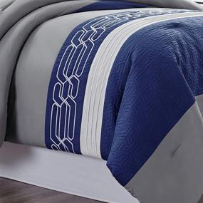 img 2 attached to 🥚 WPM WORLD PRODUCTS MART Quilted Down Alternative Comforter Set - Twin or Queen Size Bedding in Blue/Grey/White with Embroidery - LOLA (Queen)