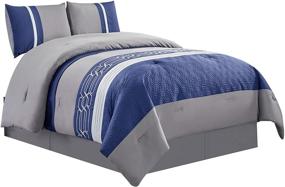 img 4 attached to 🥚 WPM WORLD PRODUCTS MART Quilted Down Alternative Comforter Set - Twin or Queen Size Bedding in Blue/Grey/White with Embroidery - LOLA (Queen)