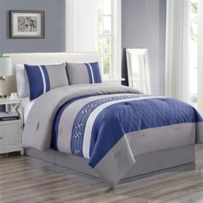 img 3 attached to 🥚 WPM WORLD PRODUCTS MART Quilted Down Alternative Comforter Set - Twin or Queen Size Bedding in Blue/Grey/White with Embroidery - LOLA (Queen)