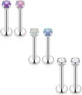 💎 yaalozei opal cz internal threaded stainless steel labret monroe lip ring set for cartilage, tragus, and helix - 6pcs 16g studs in 6mm and 8mm logo