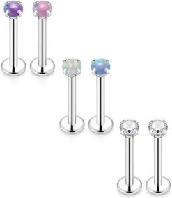 img 3 attached to 💎 Yaalozei Opal CZ Internal Threaded Stainless Steel Labret Monroe Lip Ring Set for Cartilage, Tragus, and Helix - 6PCS 16G Studs in 6mm and 8mm