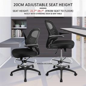 img 1 attached to ✏️ Hylone Tall Drafting Chair with Adjustable Foot Ring, Mesh Office Chair for Standing Desk, Ergonomic Drafting Table Chair with Flip-Up Arms, Black