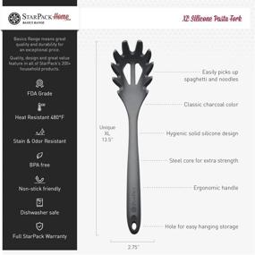 img 2 attached to 🍝 StarPack Basics XL Silicone Pasta Fork (13.5&#34;), High Heat Resistant up to 480°F, Hygienic One-Piece Design, Spaghetti Strainer & Server Spoon (Gray/Black)