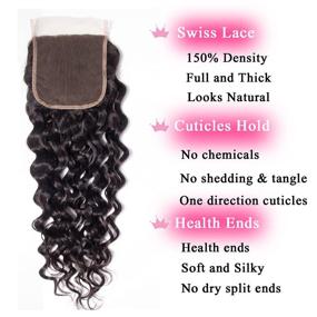 img 3 attached to 🌊 High-quality 9A Brazilian Virgin Human Hair Water Wave Lace Closure - Free Part Wet and Wavy Closure 22inch