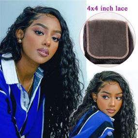 img 1 attached to 🌊 High-quality 9A Brazilian Virgin Human Hair Water Wave Lace Closure - Free Part Wet and Wavy Closure 22inch