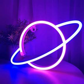 img 1 attached to 🌟 2 Pack Cloud Planet Neon Lights Signs for Bedroom Wall Decor - Battery or USB Powered LED Christmas Neon Sign for Bedroom, Kids Room, Christmas Valentines Party - Indoor Decor - TURNMEON