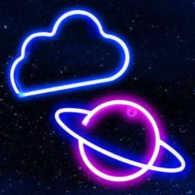 img 4 attached to 🌟 2 Pack Cloud Planet Neon Lights Signs for Bedroom Wall Decor - Battery or USB Powered LED Christmas Neon Sign for Bedroom, Kids Room, Christmas Valentines Party - Indoor Decor - TURNMEON