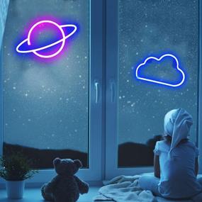 img 3 attached to 🌟 2 Pack Cloud Planet Neon Lights Signs for Bedroom Wall Decor - Battery or USB Powered LED Christmas Neon Sign for Bedroom, Kids Room, Christmas Valentines Party - Indoor Decor - TURNMEON