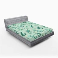 🦎 ambesonne exotic lizards chameleons fitted sheet, leaping illustration nature reptiles, soft decorative fabric bedding with all-round elastic pocket, queen size, green mint logo