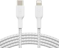 belkin mfi certified braided usb c to lightning cable - fast charger for iphone 13, 12, 11, pro, pro max, mini, ipad, airpods, and other lightning devices - type c compatible - 6.6ft/2m - white logo