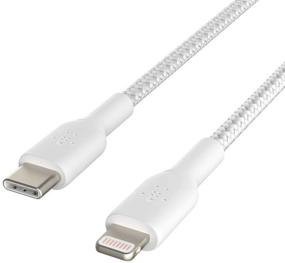 img 2 attached to Belkin MFi Certified Braided USB C to Lightning Cable - Fast Charger for iPhone 13, 12, 11, Pro, Pro Max, Mini, iPad, AirPods, and Other Lightning Devices - Type C Compatible - 6.6FT/2M - White