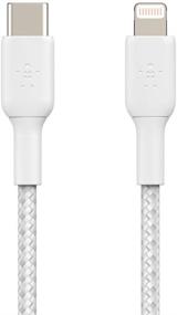 img 3 attached to Belkin MFi Certified Braided USB C to Lightning Cable - Fast Charger for iPhone 13, 12, 11, Pro, Pro Max, Mini, iPad, AirPods, and Other Lightning Devices - Type C Compatible - 6.6FT/2M - White