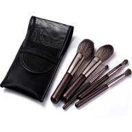 💼 travel-friendly set of 6 portable mini goat hair makeup brushes with case purse - includes powder, blush, blending, eyeshadow, and detail eye brush (travel size) logo