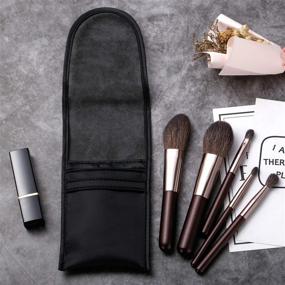 img 2 attached to 💼 Travel-Friendly Set of 6 Portable Mini Goat Hair Makeup Brushes With Case Purse - Includes Powder, Blush, Blending, Eyeshadow, and Detail Eye Brush (Travel Size)