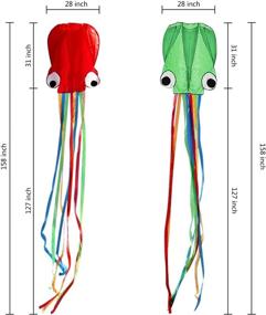 img 3 attached to Баемико, 2 пакета больших змееватых восьминогих змеев, пляжные змеи для детей и взрослых, легкие в полете с длинным хвостом - красивый и прекрасный подарок для детства детей (красный, зеленый)