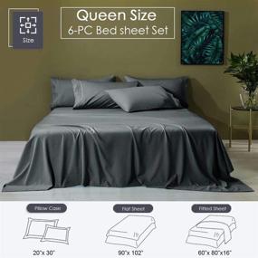 img 2 attached to 🛏️ Shilucheng Cool 6PC 100% Bamboo Queen Size Bed Sheets Set - Breathable & Luxuriously Soft with Deep Pockets - 1800 Thread Count - Eco Friendly, Wrinkle & Fade Resistant - Hypoallergenic - Queen, Dark Grey