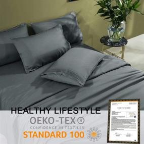 img 3 attached to 🛏️ Shilucheng Cool 6PC 100% Bamboo Queen Size Bed Sheets Set - Breathable & Luxuriously Soft with Deep Pockets - 1800 Thread Count - Eco Friendly, Wrinkle & Fade Resistant - Hypoallergenic - Queen, Dark Grey