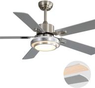 💡 sofucor 52-inch led ceiling fan with lights, modern brushed nickel flush mount ac motor, remote control, 5 reversible silver blades, noiseless motor логотип