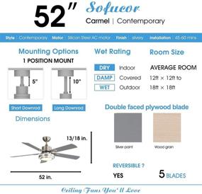 img 3 attached to 💡 Sofucor 52-Inch LED Ceiling Fan with Lights, Modern Brushed Nickel Flush Mount AC Motor, Remote Control, 5 Reversible Silver Blades, Noiseless Motor