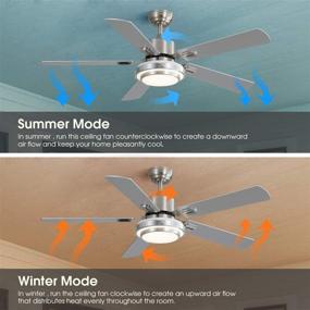 img 2 attached to 💡 Sofucor 52-Inch LED Ceiling Fan with Lights, Modern Brushed Nickel Flush Mount AC Motor, Remote Control, 5 Reversible Silver Blades, Noiseless Motor