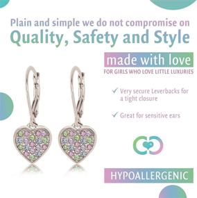 img 3 attached to 💎 Sparkling 925 Sterling Silver Heart Leverback Earrings for Children - Mixed Colored Crystal & White Gold Tone