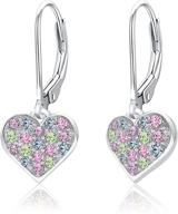 💎 sparkling 925 sterling silver heart leverback earrings for children - mixed colored crystal & white gold tone logo