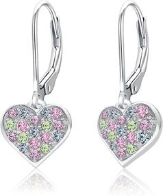 img 4 attached to 💎 Sparkling 925 Sterling Silver Heart Leverback Earrings for Children - Mixed Colored Crystal & White Gold Tone