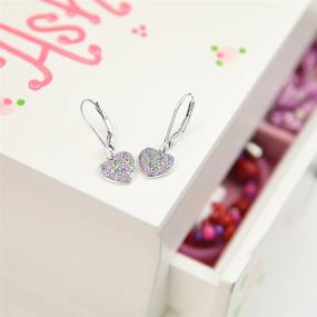 img 1 attached to 💎 Sparkling 925 Sterling Silver Heart Leverback Earrings for Children - Mixed Colored Crystal & White Gold Tone