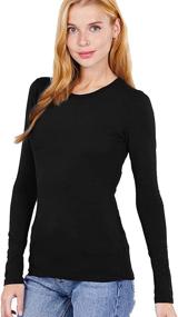 img 4 attached to Stay Comfortable and Stylish in Women's Basic Solid Lightweight Cotton ✨ Long Sleeve Crew Neck & V Neck Slim Top Shirts Plus (S-2XL)