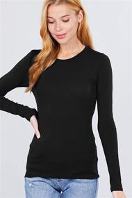 img 3 attached to Stay Comfortable and Stylish in Women's Basic Solid Lightweight Cotton ✨ Long Sleeve Crew Neck & V Neck Slim Top Shirts Plus (S-2XL)