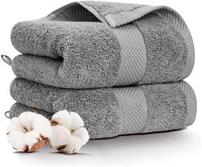 img 4 attached to 🌿 E ENASUE Gray Cotton Hand Towels, 2 Pack - Thick Face Towel Set with Hanging Ring Design - Soft and Highly Absorbent Hand Towel for Bathroom - 13 x 29 Inch