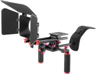 neewer camera shoulder rig film-making kit for dslr camera and camcorder - shoulder mount, 15mm rod, handgrip and matte box - compatible with canon, nikon, sony, and more (red + black) logo