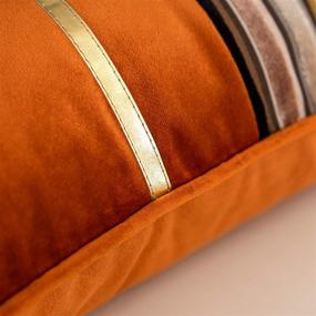 img 1 attached to 🧡 Yangest Burnt Orange Striped Patchwork Velvet Lumbar Pillow Cover: Modern Gold Leather Cushion Case for Stylish Home Décor, 12x20 Inch