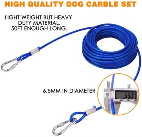 img 3 attached to Premium Mihachi Reflective Tie Out Cable for Dogs - 250lbs, 50ft | Heavy Duty | Silver