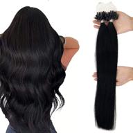 misslala 22 inch microlink hair extensions | natural real hair | pre-looped micro hair | unprocessed | color #1 jet black | remy micro ring hair extensions | 50g/50s logo