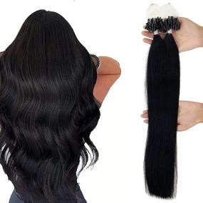 img 4 attached to Misslala 22 Inch Microlink Hair Extensions | Natural Real Hair | Pre-looped Micro Hair | Unprocessed | Color #1 Jet Black | Remy Micro Ring Hair Extensions | 50g/50s