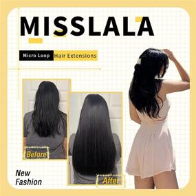 img 3 attached to Misslala 22 Inch Microlink Hair Extensions | Natural Real Hair | Pre-looped Micro Hair | Unprocessed | Color #1 Jet Black | Remy Micro Ring Hair Extensions | 50g/50s