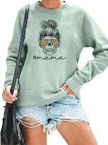 img 4 attached to Women's Mama Shirts Funny Mom Sweatshirt Leopard Skull Graphic Tee Casual Long Sleeve Pullover Tops