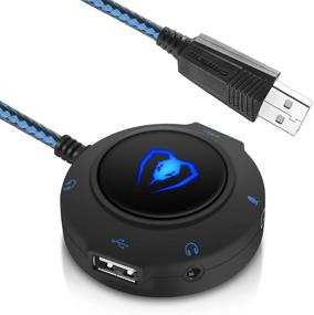 img 4 attached to 🔊 Enhance Your Gaming and Audio Experience with Megadream External USB Stereo Sound Card Hub - Blue