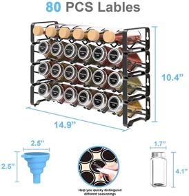 img 3 attached to 🌶️ 4-Tier Stackable Spice Rack with 24 Glass Bottles and 80 Labels - Organizer Set for Countertop, Cabinet or Wall Mount with Chalk Marker and Funnel Included