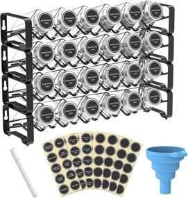 img 4 attached to 🌶️ 4-Tier Stackable Spice Rack with 24 Glass Bottles and 80 Labels - Organizer Set for Countertop, Cabinet or Wall Mount with Chalk Marker and Funnel Included