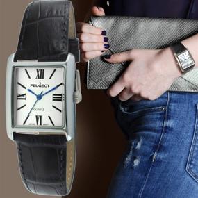 img 2 attached to 👸 Elegant Peugeot Women's Silver-Tone Tank Shape Leather Dress Watch: Roman Numerals and Sophisticated Design