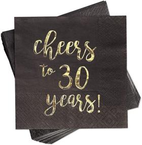 img 4 attached to 🎉 30th Anniversary Black Cocktail Paper Napkins – Gold Foil Cheers (5 x 5 In, Pack of 50)