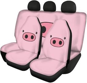 img 4 attached to Tobiunik Car Seat Covers For Women 4 Pieces Accessories Front And Rear Split Bench Protection Interior Protective Cover For Car Van Truck SUV Cute Pig Pattern Pink
