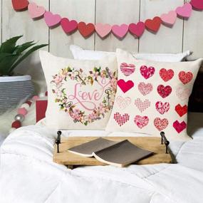 img 1 attached to ❤️ Romantic Valentine's Day Pillow Covers - Set of 4, 18x18 inch, Heart Tree and Love Bicycle Design, Decorative Cushion Cases for Valentine Decor - AENEY A288